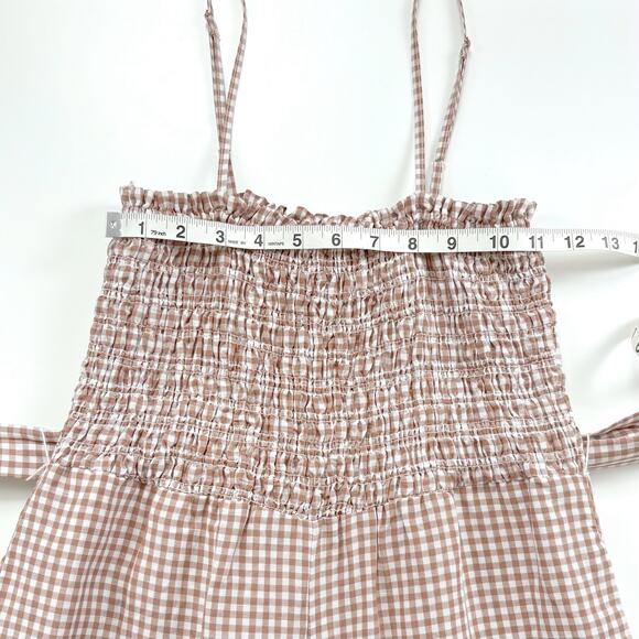 House of Harlow 1960 Linen Gingham Plaid Jumpsuit XS Smocked Cottagecore Trad - Picture 12 of 16